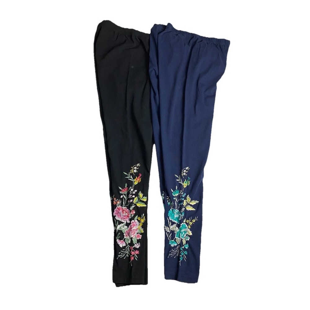 2 Woman Within Embroidered Floral Leggings 12S